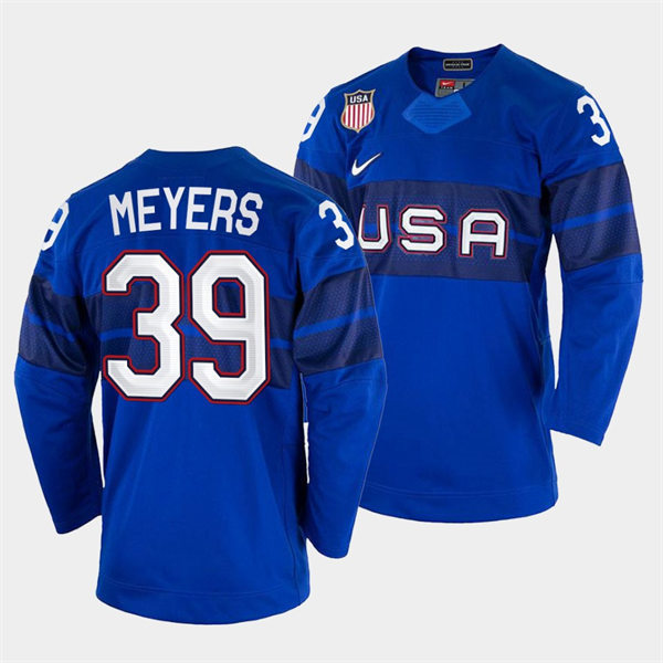 Men's USA Hockey #39 Ben Meyers 2022 Winter Olympics Royal Jersey