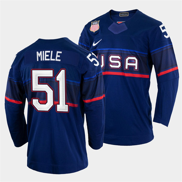 Men's USA Hockey #51 Andy Miele Nike Navy 2022 Winter Olympics Jersey