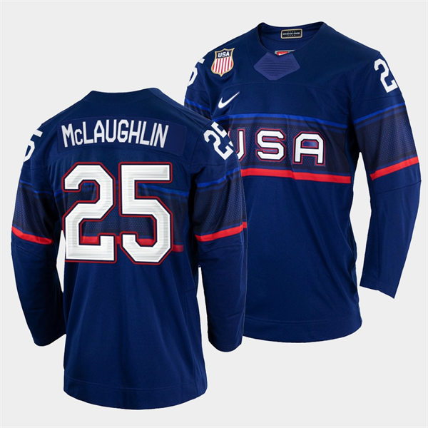 Men's USA Hockey #25 Marc McLaughlin Nike Navy 2022 Winter Olympics Jersey