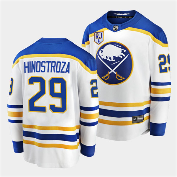 Men's Buffalo Sabres #29 Vinnie Hinostroza Adidas White Royal Away Premier Player Jersey