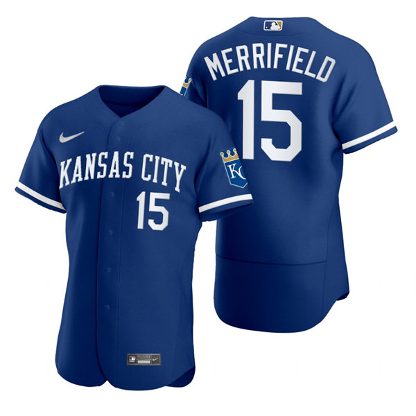 Mens Kansas City Royals #15 Whit Merrifield Nike 2022 Royal Alternate FlexBase Player Jersey