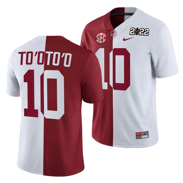Men's Alabama Crimson Tide #10 Henry To'oTo'o White Crimson Split Two-Tone Football Jersey