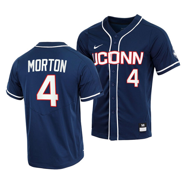 Men's Youth UConn Huskie #4 Korey Morton College Baseball Game Jersey Nike Navy 