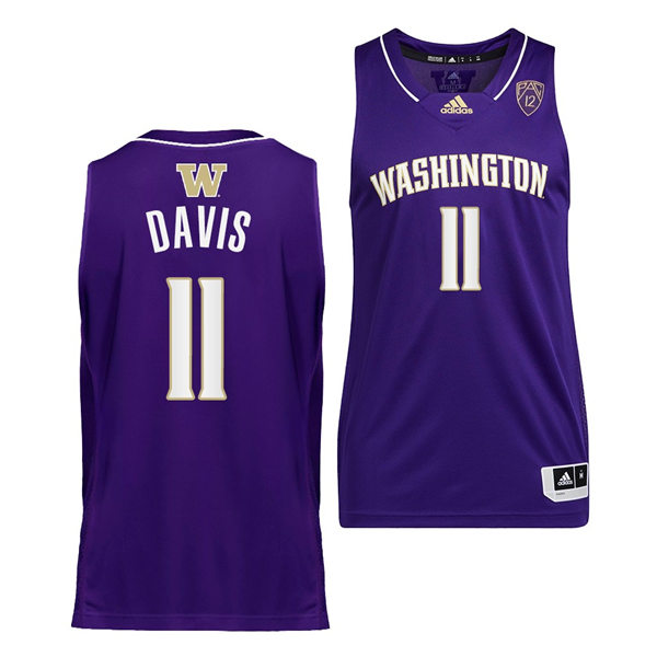 Mens Youth Washington Huskies #11 Daejon Davis Adidas Purple College Basketball Game Jersey