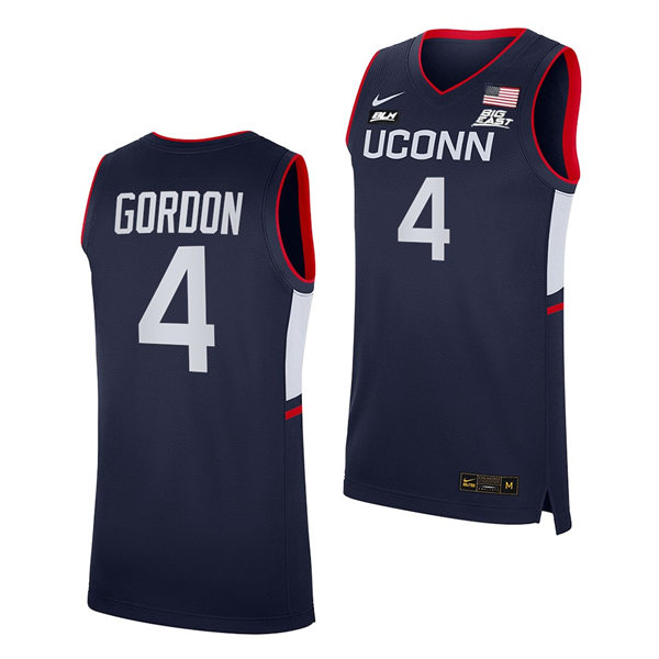 Mens Youth UConn Huskies #4 Ben Gordon 2021 Navy Uconn College Basketball Game Jersey