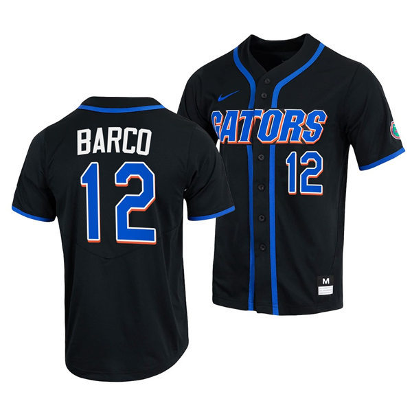 Mens Youth Florida Gators #12 Hunter Barco Nike 2022 Black With Name Florida College Baseball Jersey