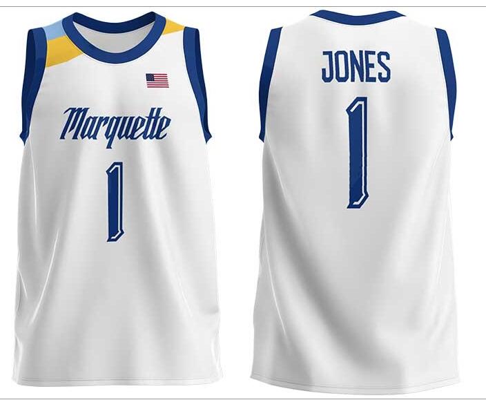 Mens Youth Marquette Golden Eagles #1 Kam Jones 2022 College Basketball Game Jersey White
