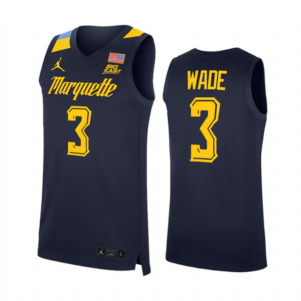 Mens Youth Marquette Golden Eagles #3 Dwyane Wade 2022 Navy College Basketball Game Jersey