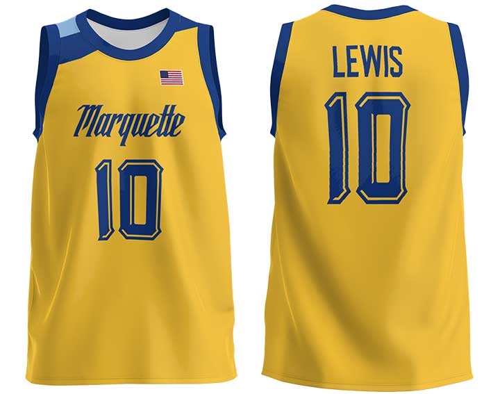 Mens Youth Marquette Golden Eagles #10 Justin Lewis 2022 Gold College Basketball Game Jersey