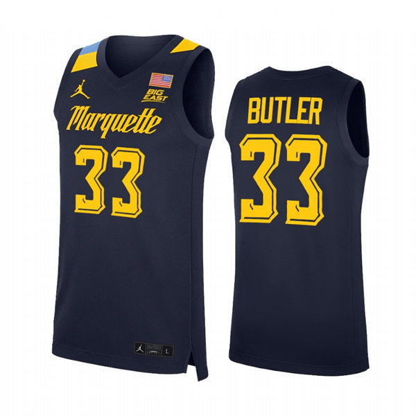 Mens Youth Marquette Golden Eagles #33 Jimmy Butler 2022 Navy College Basketball Game Jersey