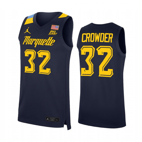 Mens Youth Marquette Golden Eagles #32 Jae Crowder 2022 Navy College Basketball Game Jersey