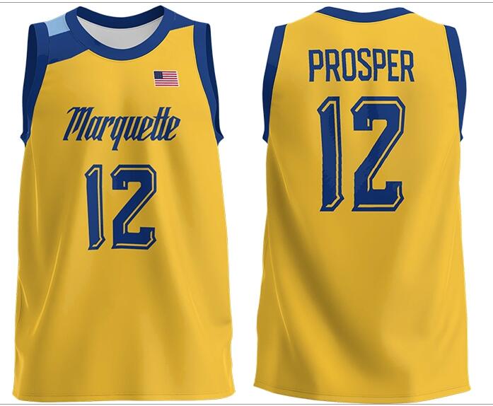 Mens Youth Marquette Golden Eagles #12 Oliver-Maxence Prosper 2022 Gold College Basketball Game Jersey 