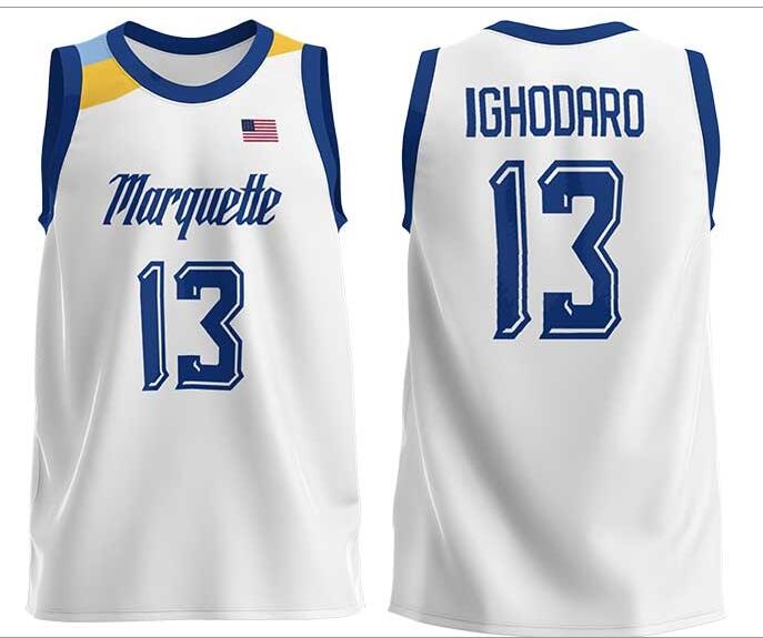 Mens Youth Marquette Golden Eagles #13 Oso Ighodaro 2022 College Basketball Game Jersey White