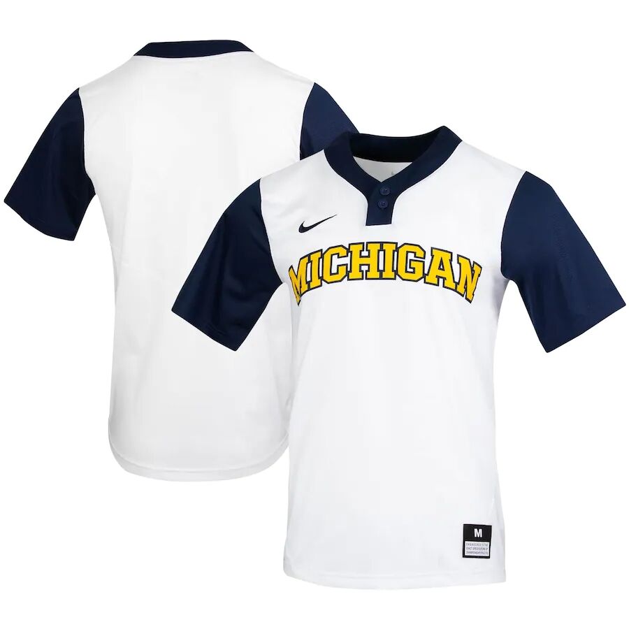 Mens Youth Michigan Wolverines Blank Nike White two-Button Pullover Softball Jersey