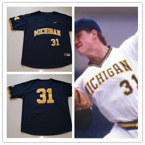 Mens Youth Michigan Wolverines #31 Jim Abbott Nike Navy two-Button Pullover College Baseball Jersey