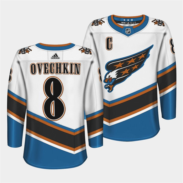 Men's Washington Capitals #8 Alexander Ovechkin Adidas White Screaming Eagle Retro Jersey