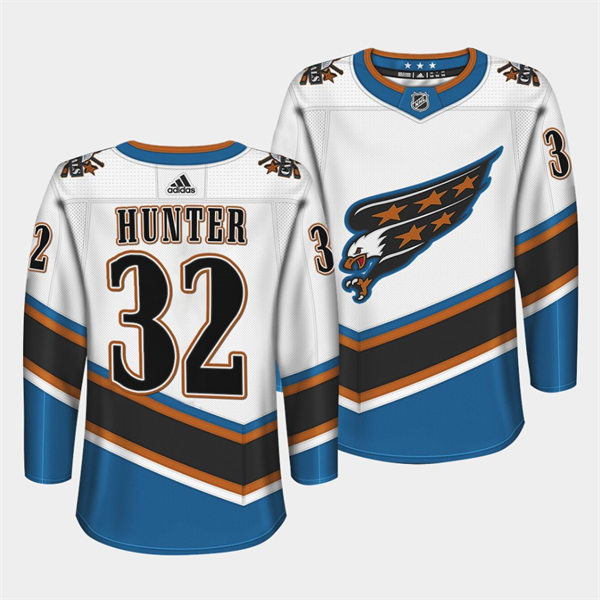 Men's Washington Capitals #32 Dale Hunter Adidas White Screaming Eagle Retro Jersey