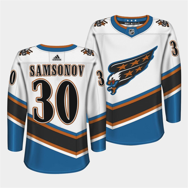 Men's Washington Capitals #30 Ilya Samsonov Adidas White Screaming Eagle Retro Jersey