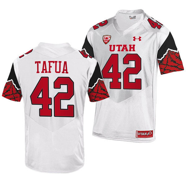 Mens Utah Utes #42 Mika TafuaWhite Printing Pattern Sleeves College Football Game Jersey