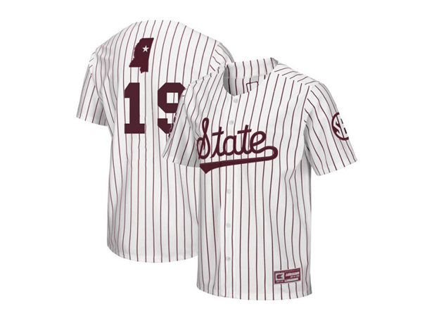Mens Youth Mississippi State Bulldogs #19 Logan Tanner Adidas White Pinstripe State College Baseball Game Jersey