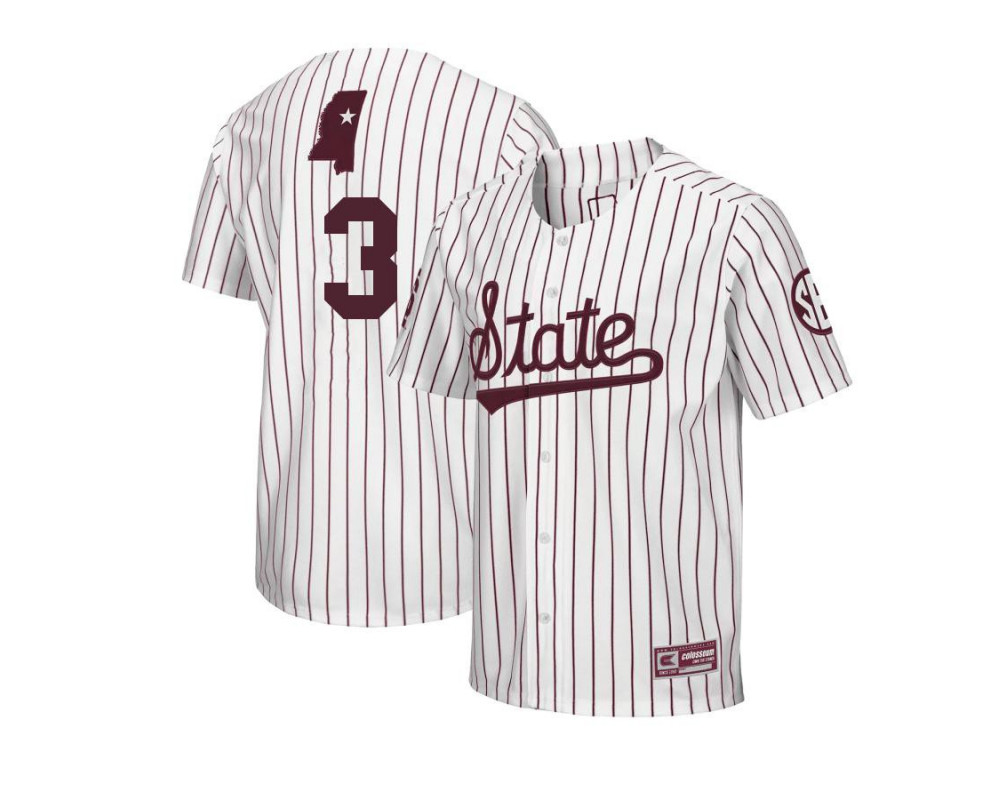 Mens Youth Mississippi State Bulldogs #3 Jess Davis Adidas White Pinstripe State College Baseball Game Jersey