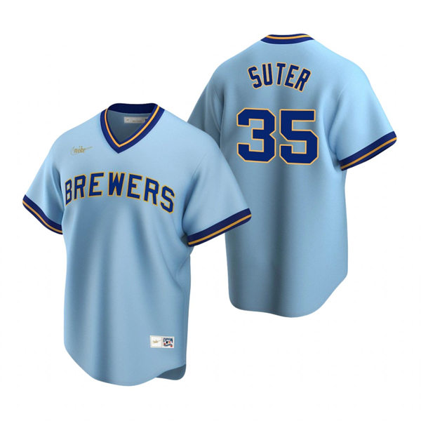 Mens Milwaukee Brewers #35 Brent Suter Nike Powder Blue Cooperstown Collection Jersey