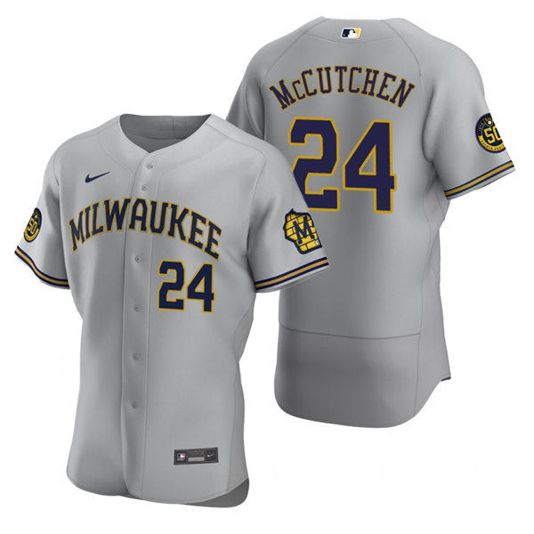 Mens Milwaukee Brewers #24 Andrew McCutchen Gray Road FlexBase Player Jersey