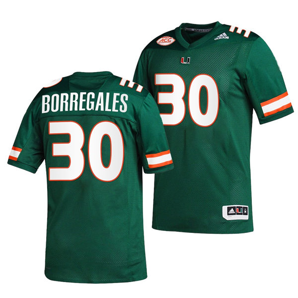 Mens Youth Miami Hurricanes #30 Andres Borregales Adidas Green College football Game Jersey