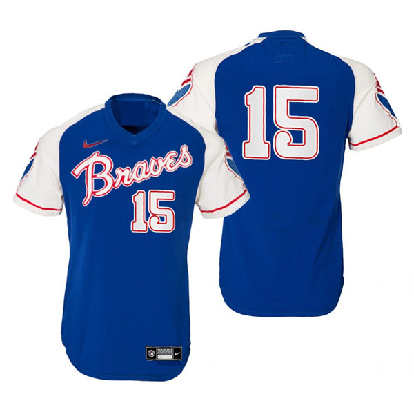 Mens Atlanta Braves #15 Sean Newcomb Nike Royal Pullover Cooperstown Retro Jersey