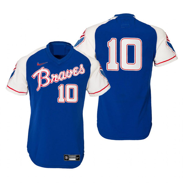 Mens Atlanta Braves #10 Chipper Jones Nike Royal Pullover Cooperstown Retro Jersey