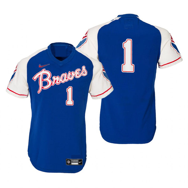 Mens Atlanta Braves #1 Ozzie Albies RNike Royal Pullover Cooperstown Retro Jersey