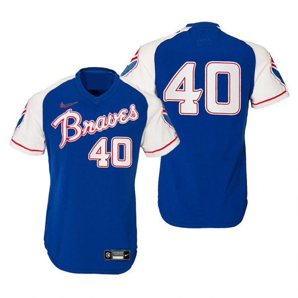 Mens Atlanta Braves #40 Mike Soroka Nike Royal Pullover Cooperstown Retro Jersey