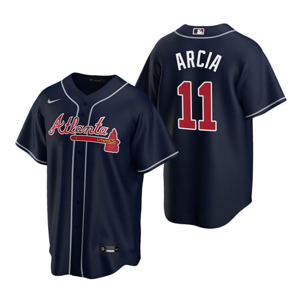 Mens Atlanta Braves #11 Orlando Arcia Navy Alternate Stitched CoolBase Jersey