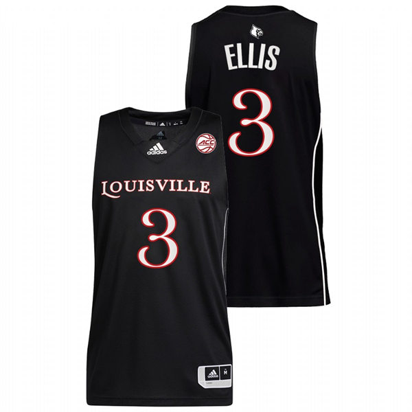 Mens Youth Louisville Cardinals #3 El Ellis  2022 Black College Basketball Jersey