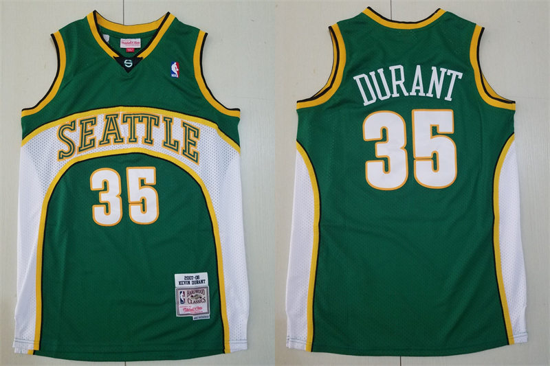 Men's Seattle Supersonics #35 Kevin Durant 2007-08 Green Hardwood Classics Throwback Jersey