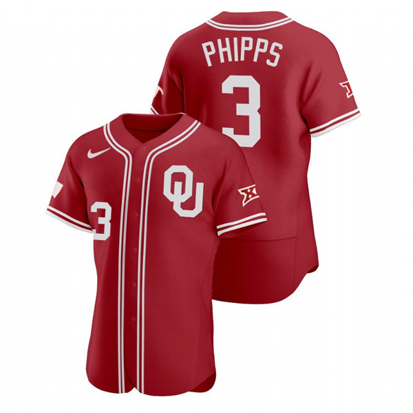 Mens Youth Oklahoma Sooners #3 Trey Phipps Crimson College Baseball Limited Jersey