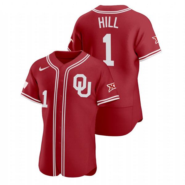 Mens Youth Oklahoma Sooners #1 Jalen Hill Crimson College Baseball Limited Jersey