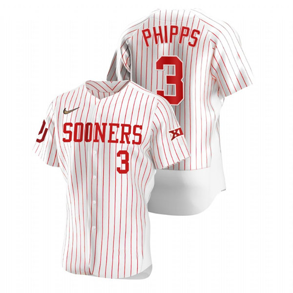 Mens Youth Oklahoma Sooners #3 Trey Phipps White Pinstripe College Baseball Limited Jersey