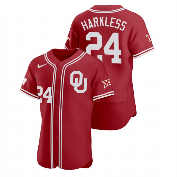 Mens Youth Oklahoma Sooners #24 Elijah Harkless Crimson College Baseball Limited Jersey