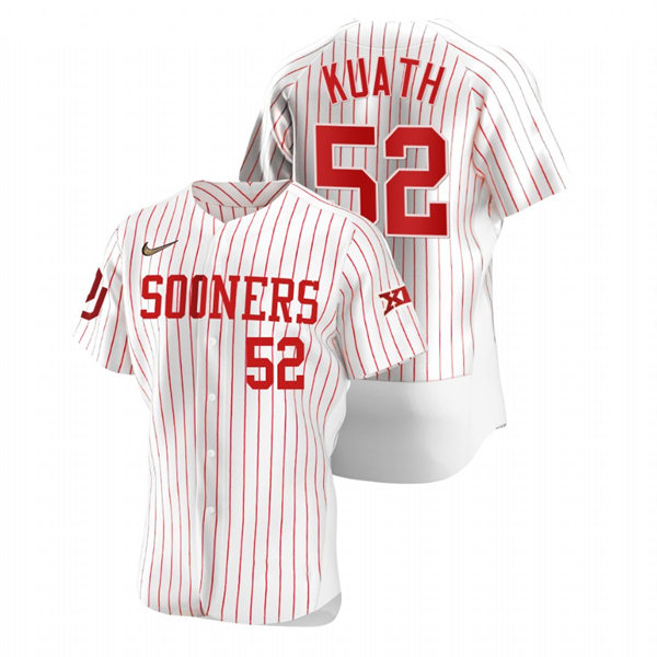 Mens Youth Oklahoma Sooners #52 Kur Kuath White Pinstripe College Baseball Limited Jersey