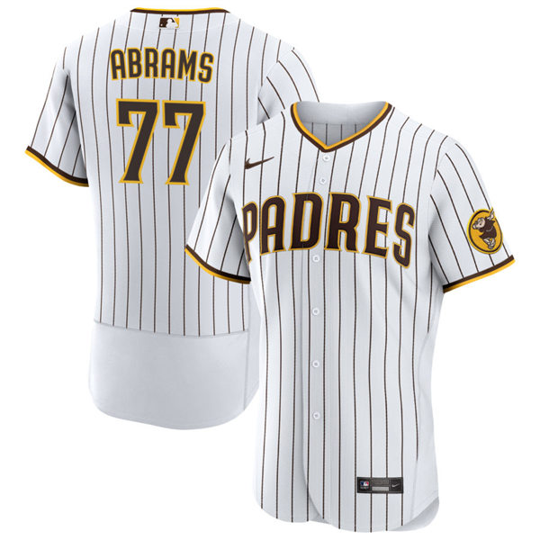 Mens San Diego Padres #77 C.J. Abrams White Brown Pinstripe Home FlexBase Player Jersey