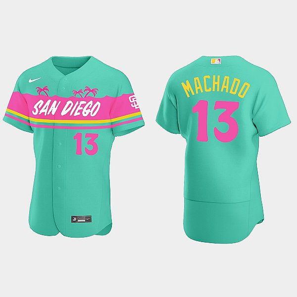 Mens San Diego Padres #13 Manny Machado Teal City Connect Replic Jersey