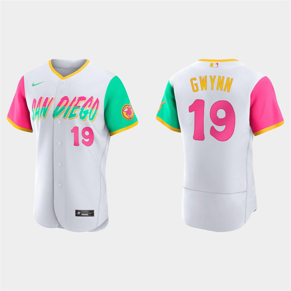 Mens San Diego Padres Retired Player #19 Tony Gwynn White Stitched 2022 City Connect Jersey