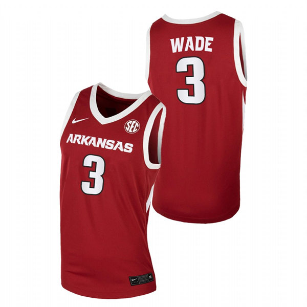 Mens Youth Arkansas Razorbacks #3 Trey Wade Cardinal Away College Basketball Game Jersey