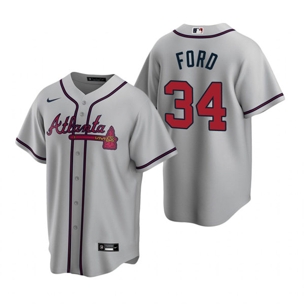 Men's Atlanta Braves #34 Mike Ford Grey Road Cool Base Jersey