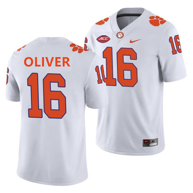 Mens Clemson Tigers #16 Myles Oliver White College Football Game Jersey