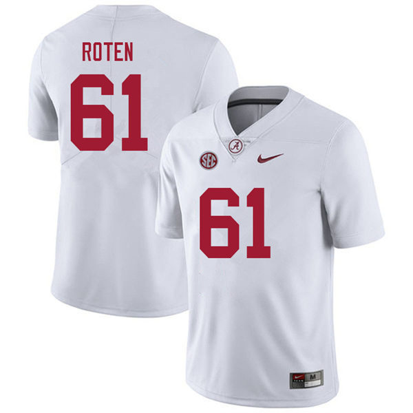 Men's Youth Alabama Crimson Tide #61 Graham Roten White College Football Game Jersey