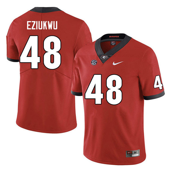 Mens Georgia Bulldogs #48 Austine Eziukwu Red Home College Football Game Jersey