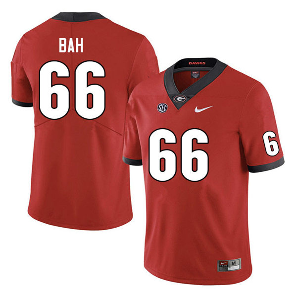 Mens Georgia Bulldogs #66 Aliou Bah Red Home College Football Game Jersey