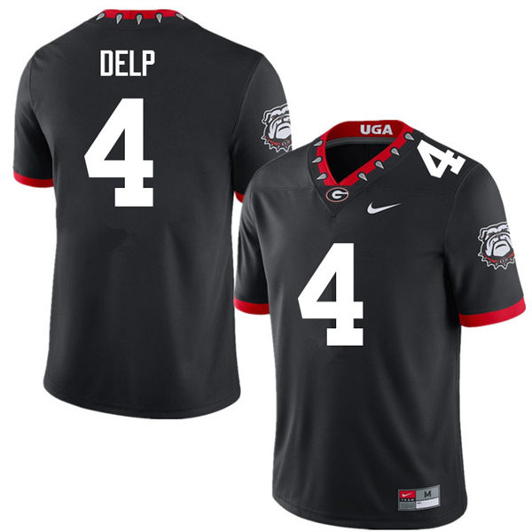 Mens Georgia Bulldogs #4 Oscar Delp Black Alternate Mascot 100th Anniversary College Football Game Jersey